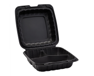 контейнери для їжі одноразові, ланч-бокси трисекційні, чорні контейнери для доставки їжі, одноразова упаковка з поліпропілену, контейнери ПП з кришкою