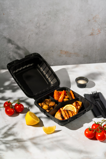 упаковка для доставки обідів, контейнери для мікрохвильовки одноразові, оптом контейнери для їжі, одноразові бокси з відкидною кришкою, термостійкі контейнери для гарячих страв